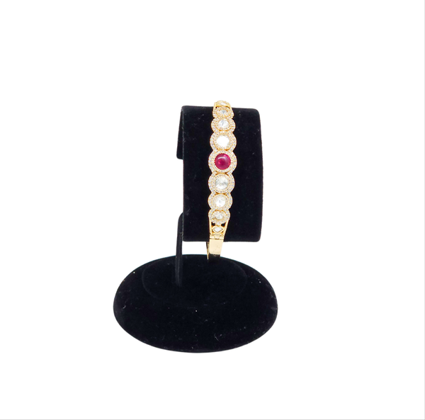 18K Gold-Plated Kundan & Ruby-Inspired American Diamond Bracelet
