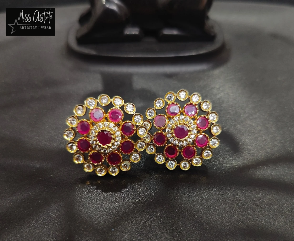 Ruby Floral Stud Earrings