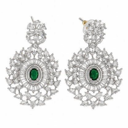 AAA American Diamond Classic CZ Cluster Choker Necklace Set | Rhodium Plated Brass Bridal Jewellery Set | AD Necklace with Earrings