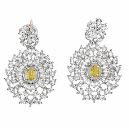 AAA American Diamond Classic CZ Cluster Choker Necklace Set | Rhodium Plated Brass Bridal Jewellery Set | AD Necklace with Earrings