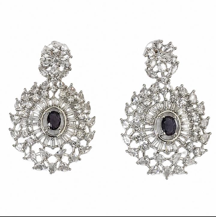 AAA American Diamond Classic CZ Cluster Choker Necklace Set | Rhodium Plated Brass Bridal Jewellery Set | AD Necklace with Earrings