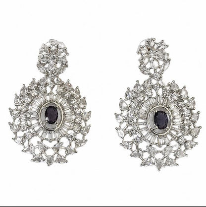 AAA American Diamond Classic CZ Cluster Choker Necklace Set | Rhodium Plated Brass Bridal Jewellery Set | AD Necklace with Earrings