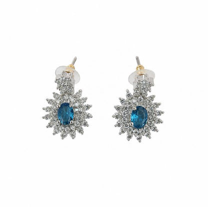 AAA American Diamond Filigree Lace Jaal Necklace Set | Rhodium Plated Brass CZ Bridal Jewellery Set | Statement AD Necklace with Earrings