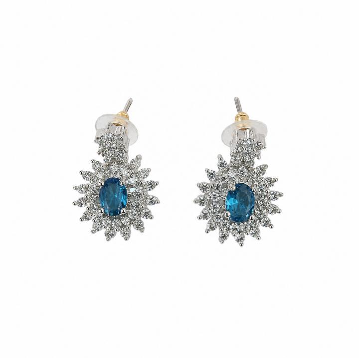 AAA American Diamond Filigree Lace Jaal Necklace Set | Rhodium Plated Brass CZ Bridal Jewellery Set | Statement AD Necklace with Earrings