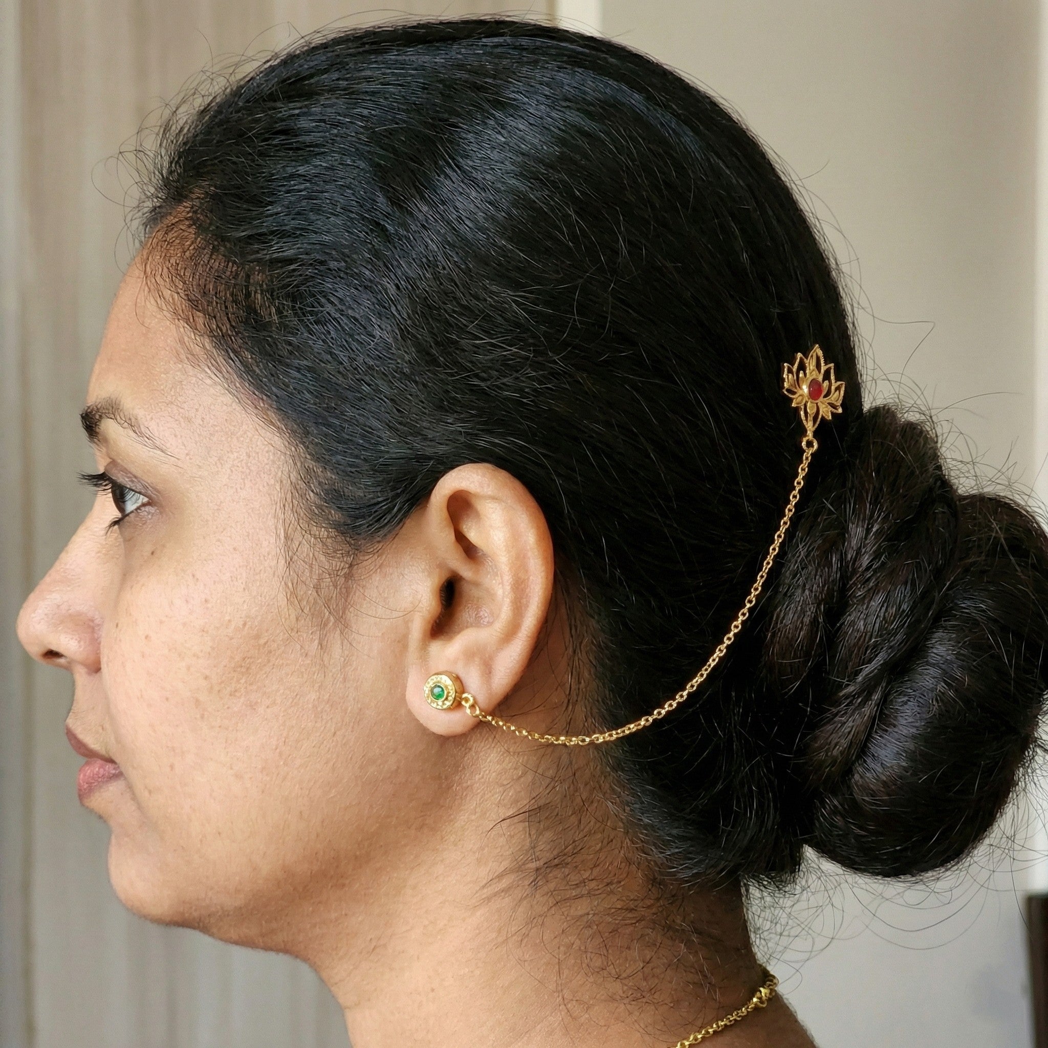 Traditional Ear Chain (Kaan Chain) with Floral Motif