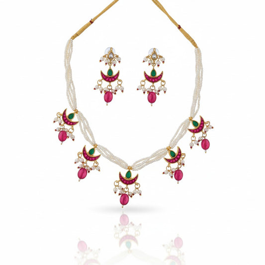 Meenakari Crescent Pearl Necklace Set