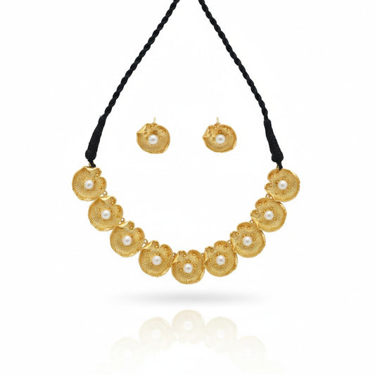 Golden Flora Pearl Statement Necklace