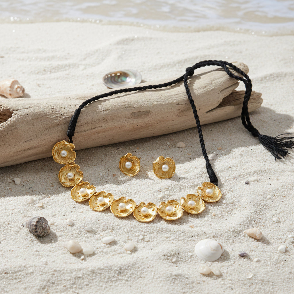Golden Flora Pearl Statement Necklace
