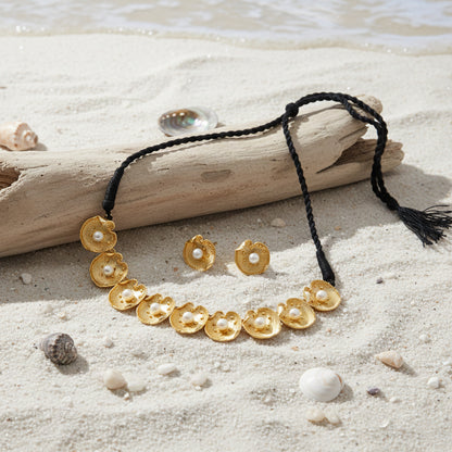 Golden Flora Pearl Statement Necklace