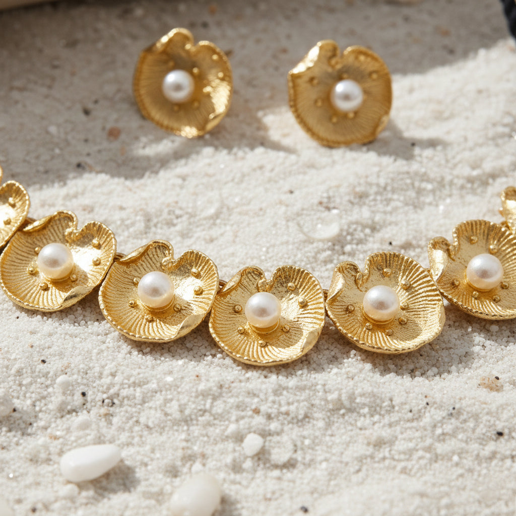 Golden Flora Pearl Statement Necklace