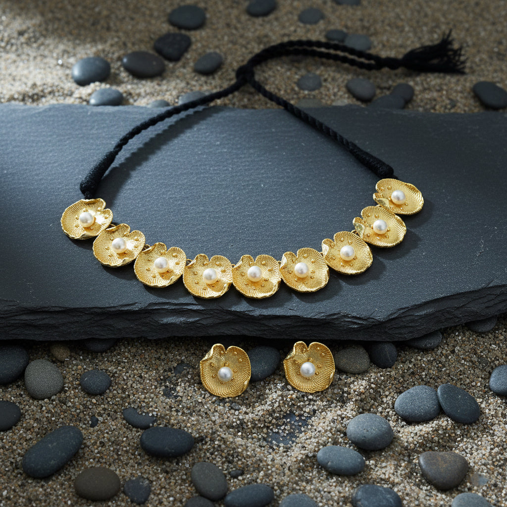 Golden Flora Pearl Statement Necklace