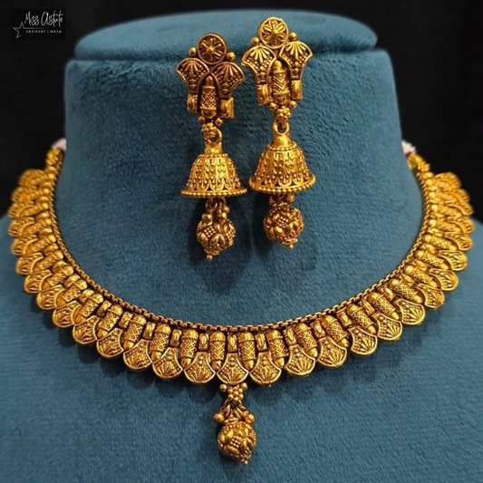 Royal Gold-Plated Necklace Set with Dangling Jhumkas