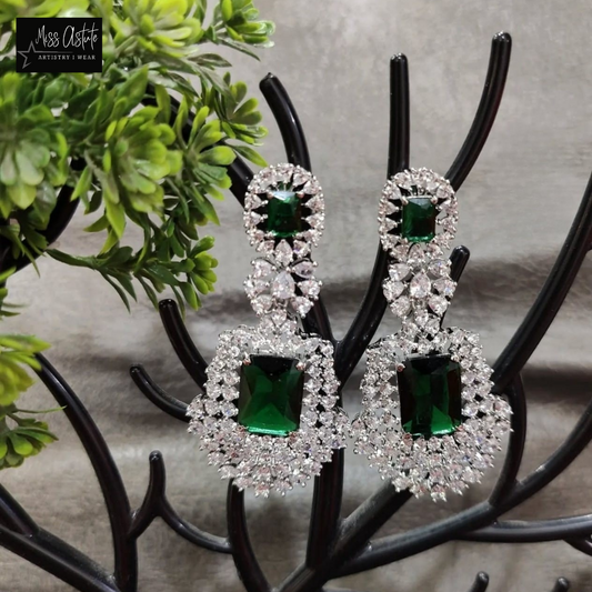 Sparkling Green and American Diamond Studded Earrings