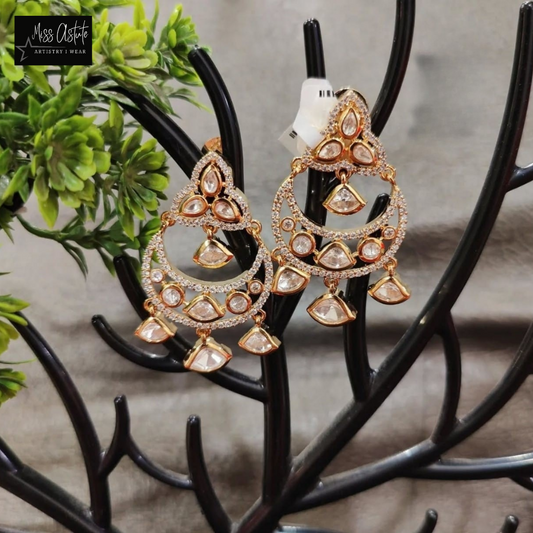 Luxurious Gold-Plated Chandbali Earrings with Polki Work