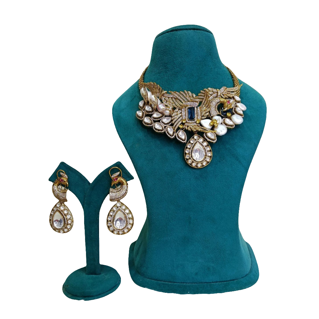 Polki Gold Finish Designer Necklace Set