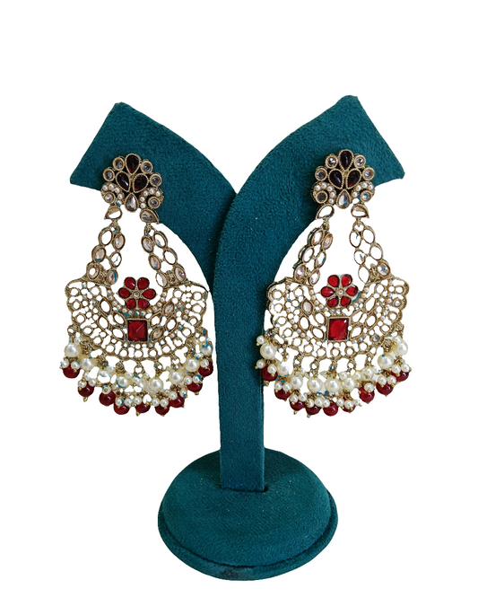 Royal Red and Pearl Chandelier Earrings