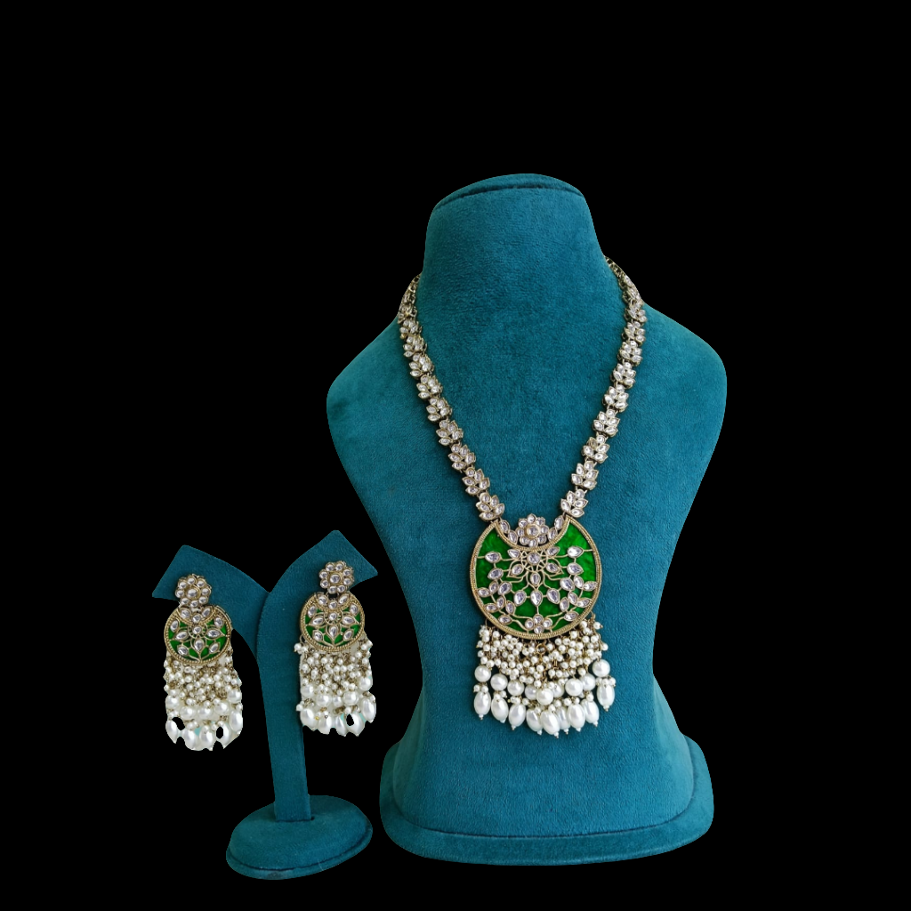 Meenakari Pearl Pendant Necklace set