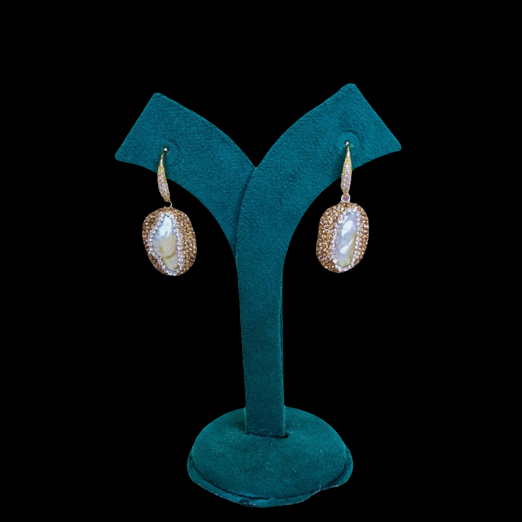 Exquisite Gold Finish Pearl Drop Earrings with Crystal Embellishments