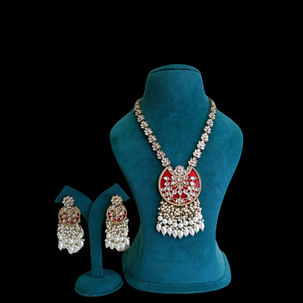 Meenakari Pearl Pendant Necklace set