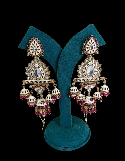 Luxurious Kundan Chandbali Earrings with Ruby Accents and Pearl Jhumkis