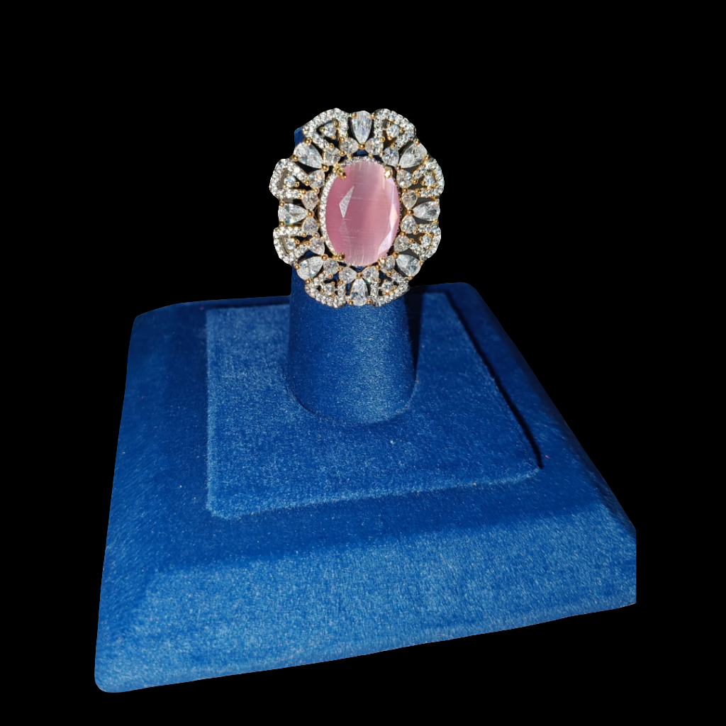 American Diamond Ring with Pink Stone Center