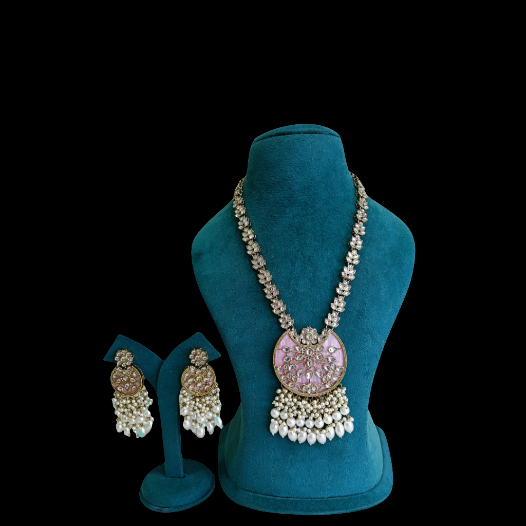 Meenakari Pearl Pendant Necklace set