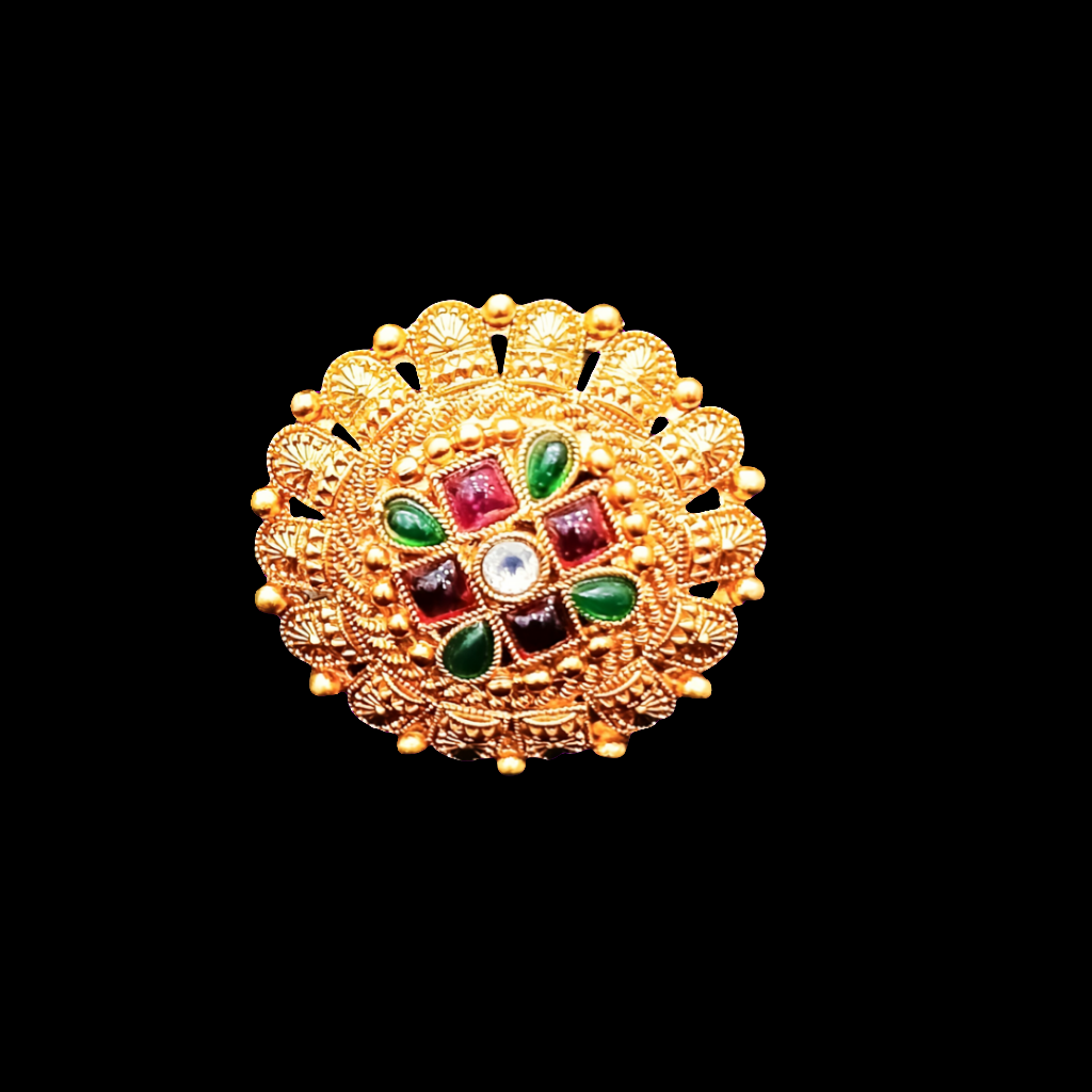 Ethnic Gold- toned Statement Ring with Stones