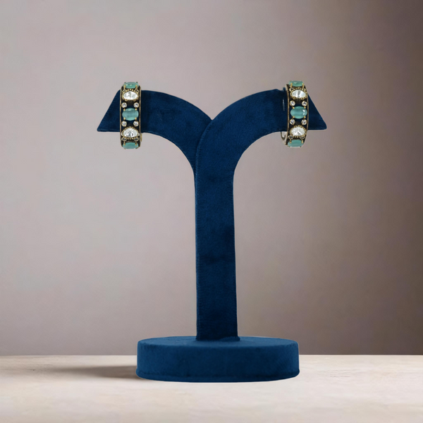 Gold-Plated Emerald and American Diamond Hoops