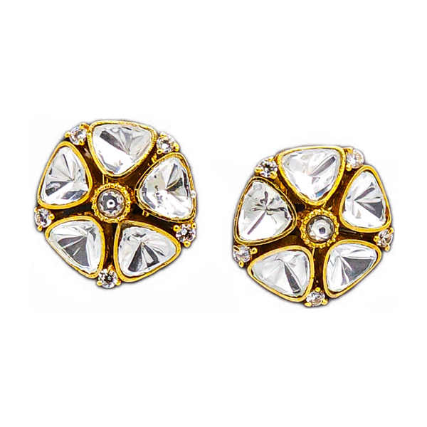 18K Gold-Plated Kundan Floral Stud Earrings – A Timeless Royalty
