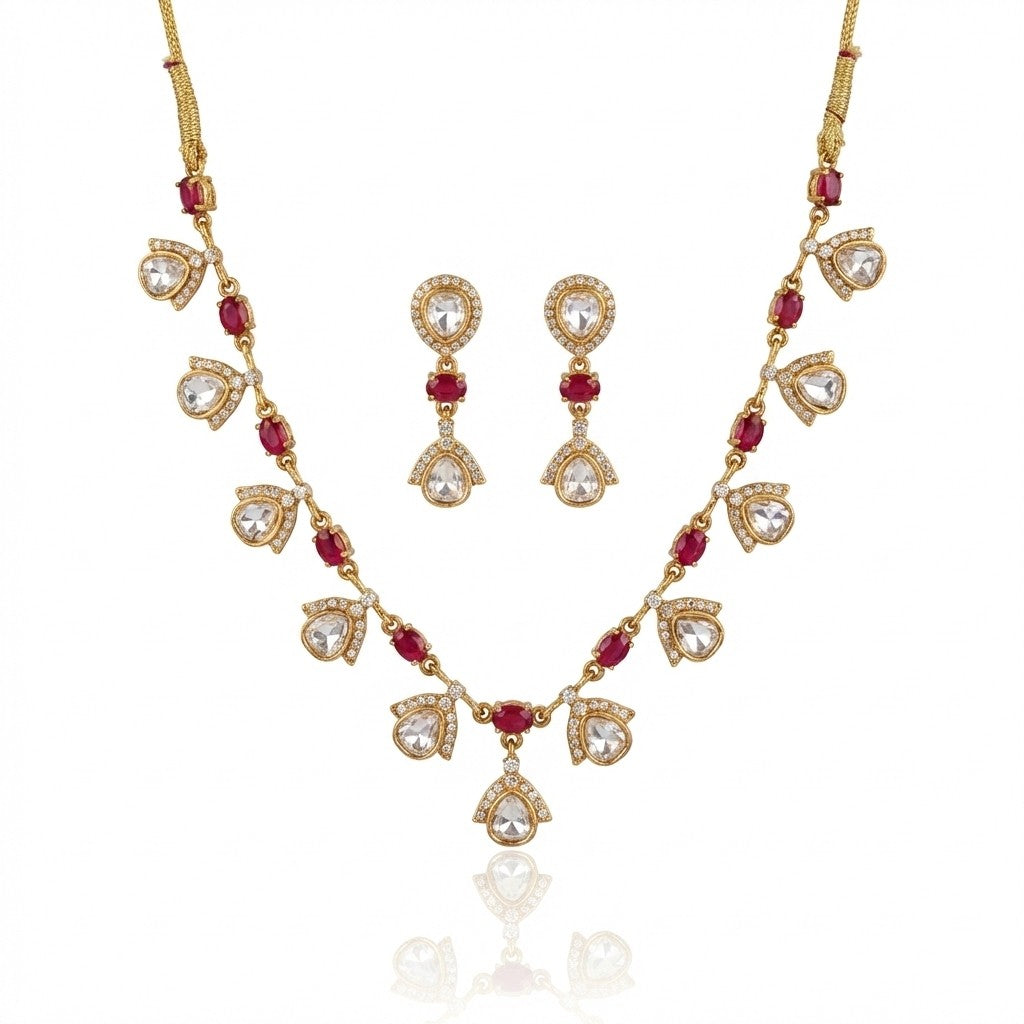 Heirloom Ruby Drop Polki Necklace Set