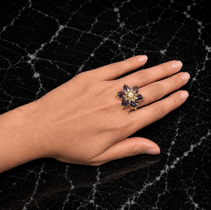 Floral AAA American Diamond Brass Statement Ring| Daisy Flower Cocktail Ring for Women