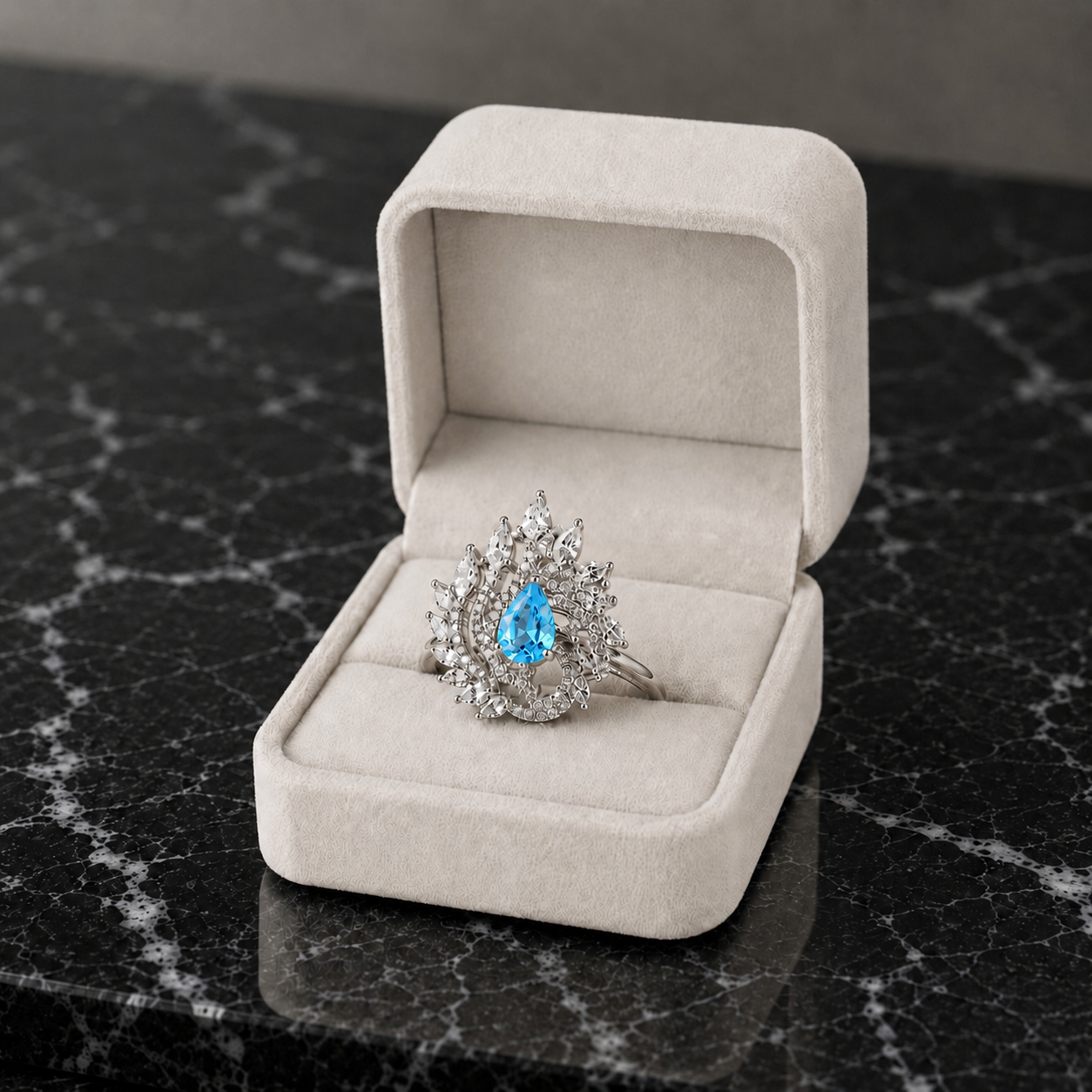 AAA American Diamond Halo Cocktail Brass Ring| Statement Solitaire Finger Ring