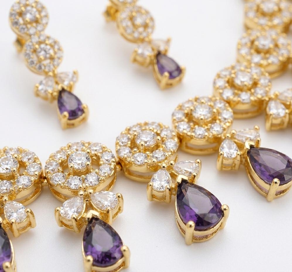 Bouti Patta AAA American Diamond Necklace & Earrings Set | Brass | Floral Choker Collar | Bridal & Party Jewellery