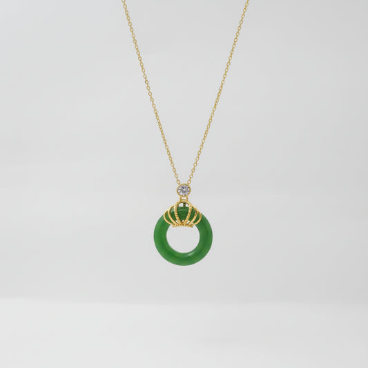 Emerald Halo – Jade Crown Pendant Necklace