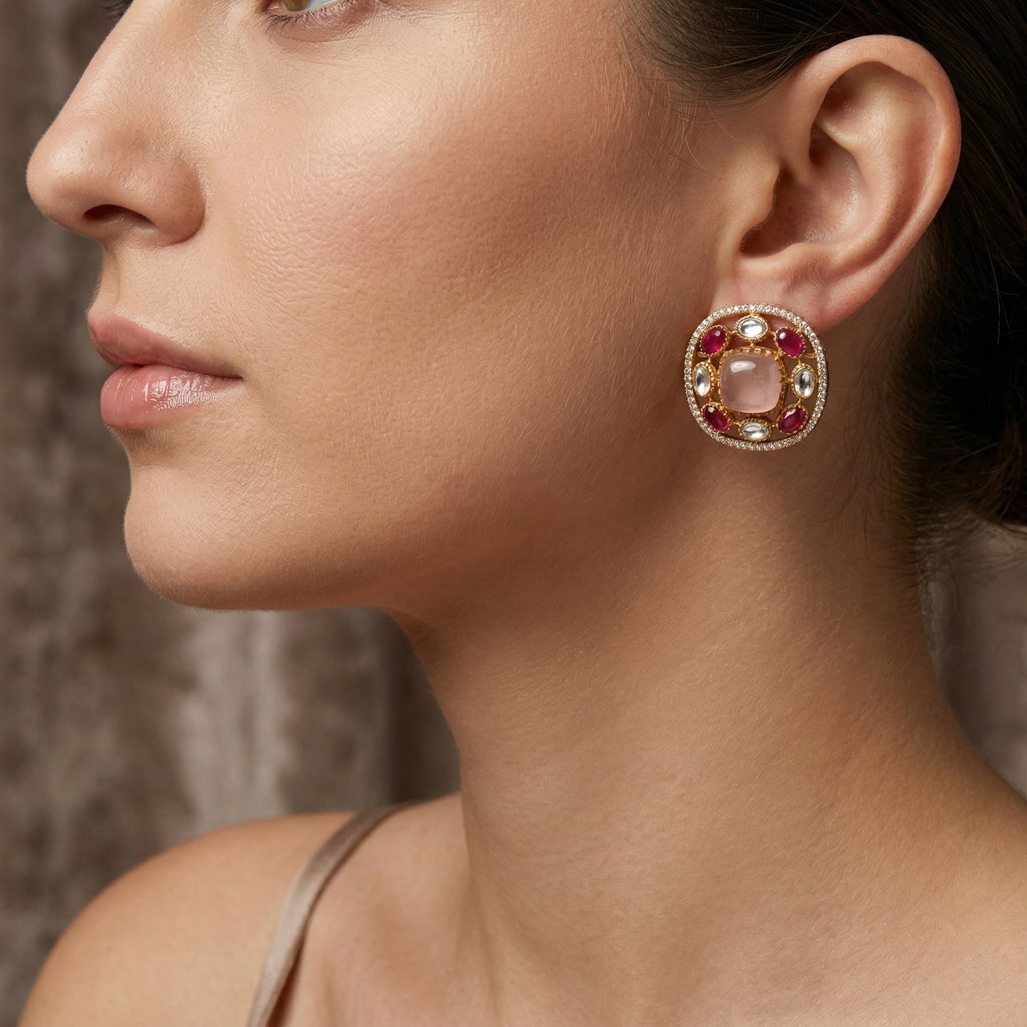 Gold Plated Russian Stud Earrings – Brass Cushion Studs for Everyday Glam