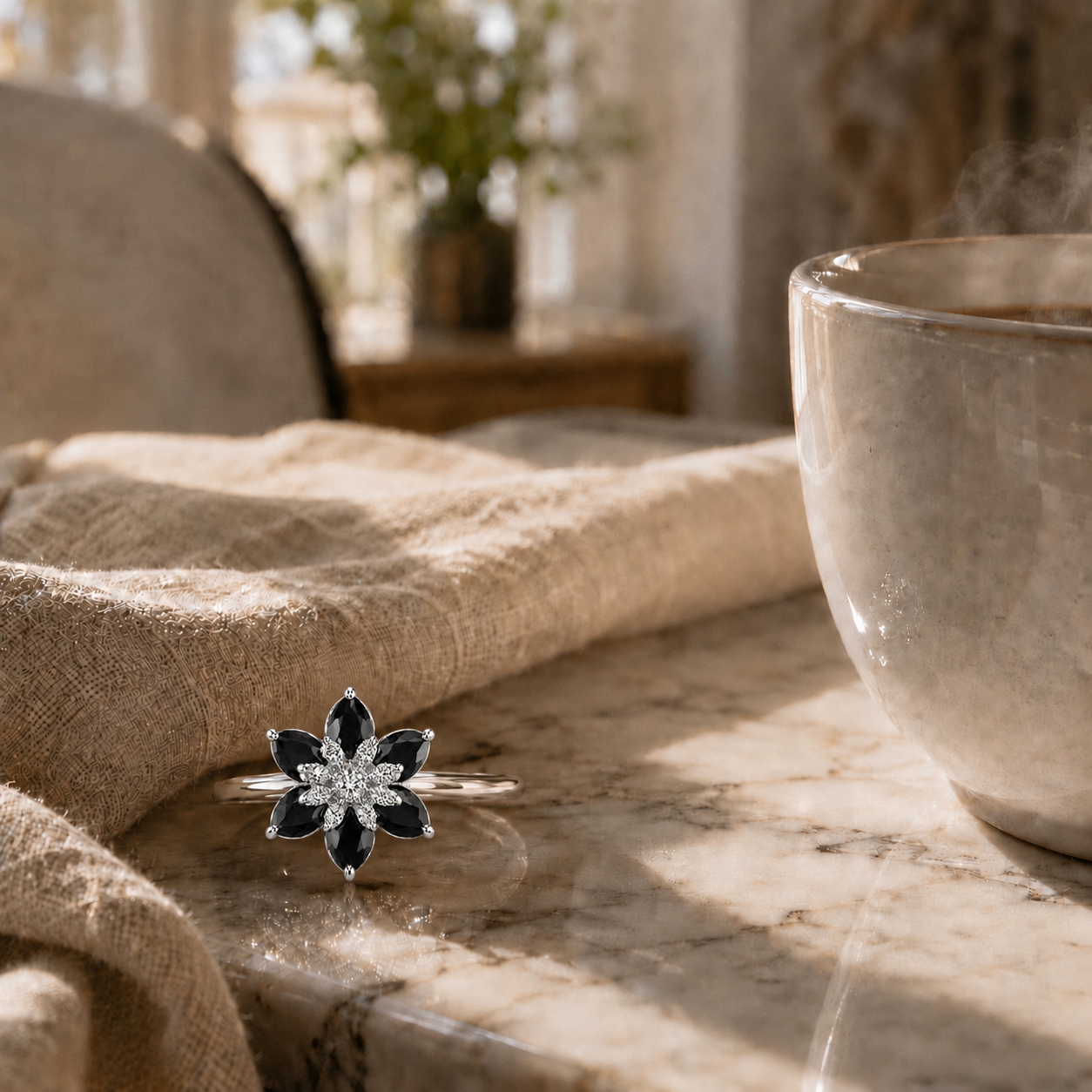 Floral AAA American Diamond Brass Statement Ring| Daisy Flower Cocktail Ring for Women