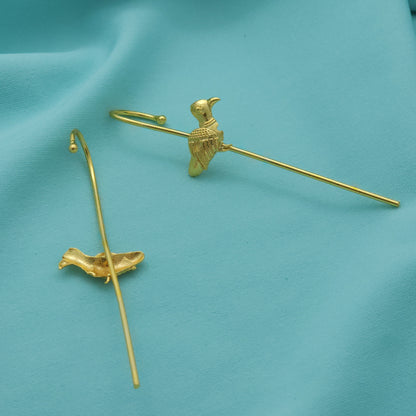 Birdsong Whisper – Sculpted Sparrow Needle Earcuffs