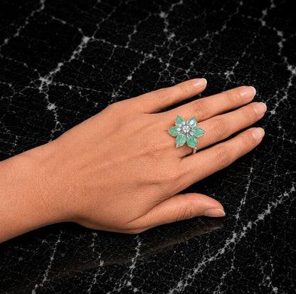 Floral AAA American Diamond Brass Statement Ring| Daisy Flower Cocktail Ring for Women