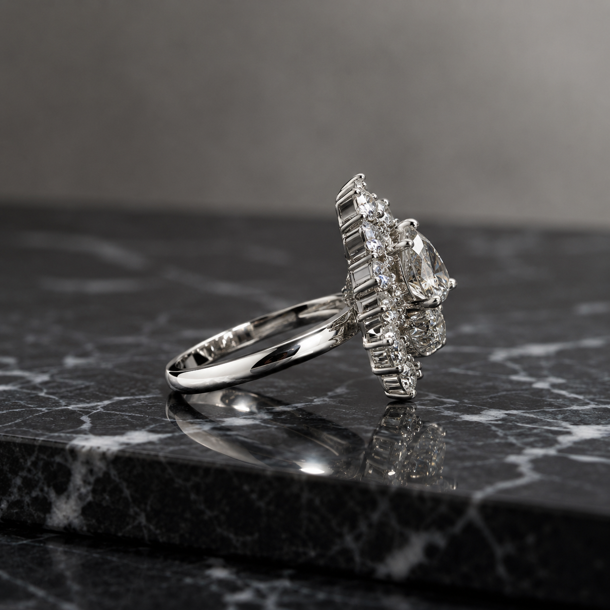 AAA American Diamond Halo Cocktail Brass Ring| Statement Solitaire Finger Ring