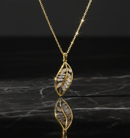 Leaf Luxe – Crystal Vein Pendant Necklace