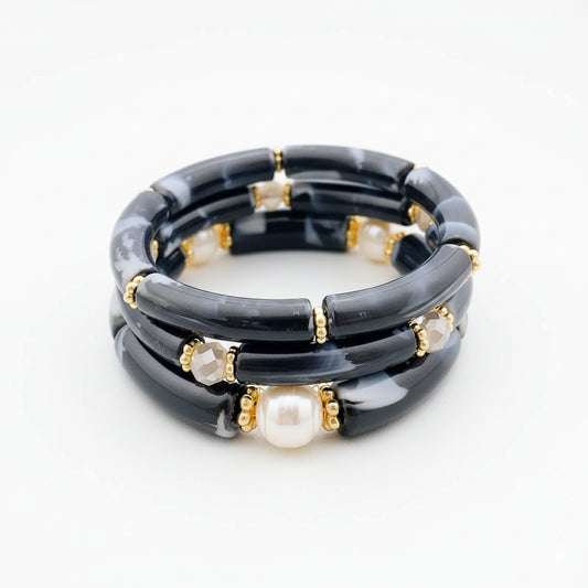 Marble Muse – Acrylic Pearl Accent Bangle Set (Free Size)