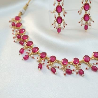 Ruby Cascade Pearl Necklace Set