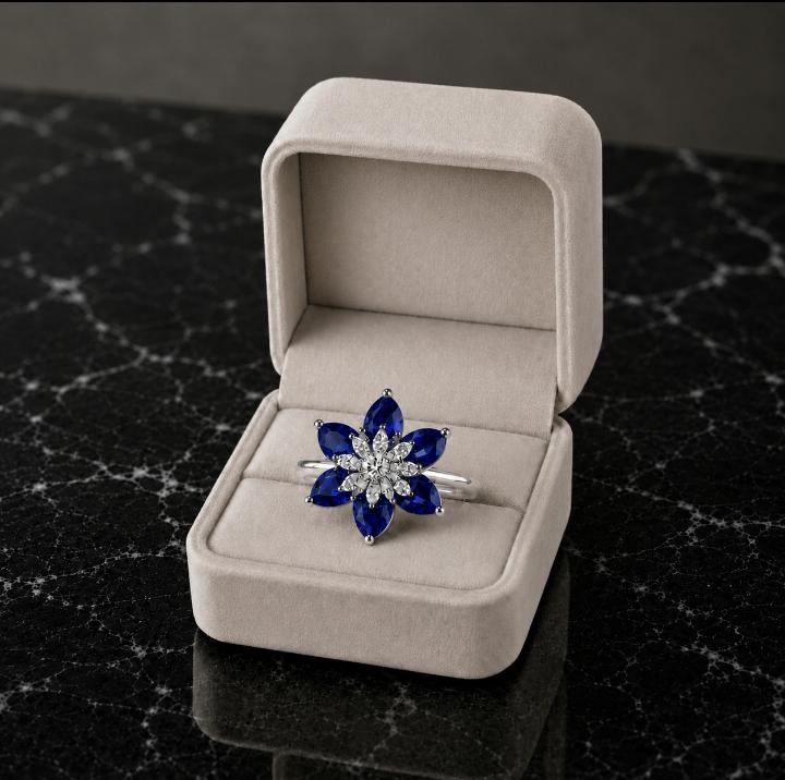 Floral AAA American Diamond Brass Statement Ring| Daisy Flower Cocktail Ring for Women