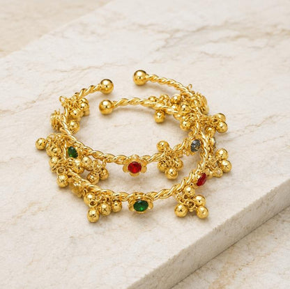 Gold Plated Adjustable Bangles with High Quality Glass Stones – Brass Pair