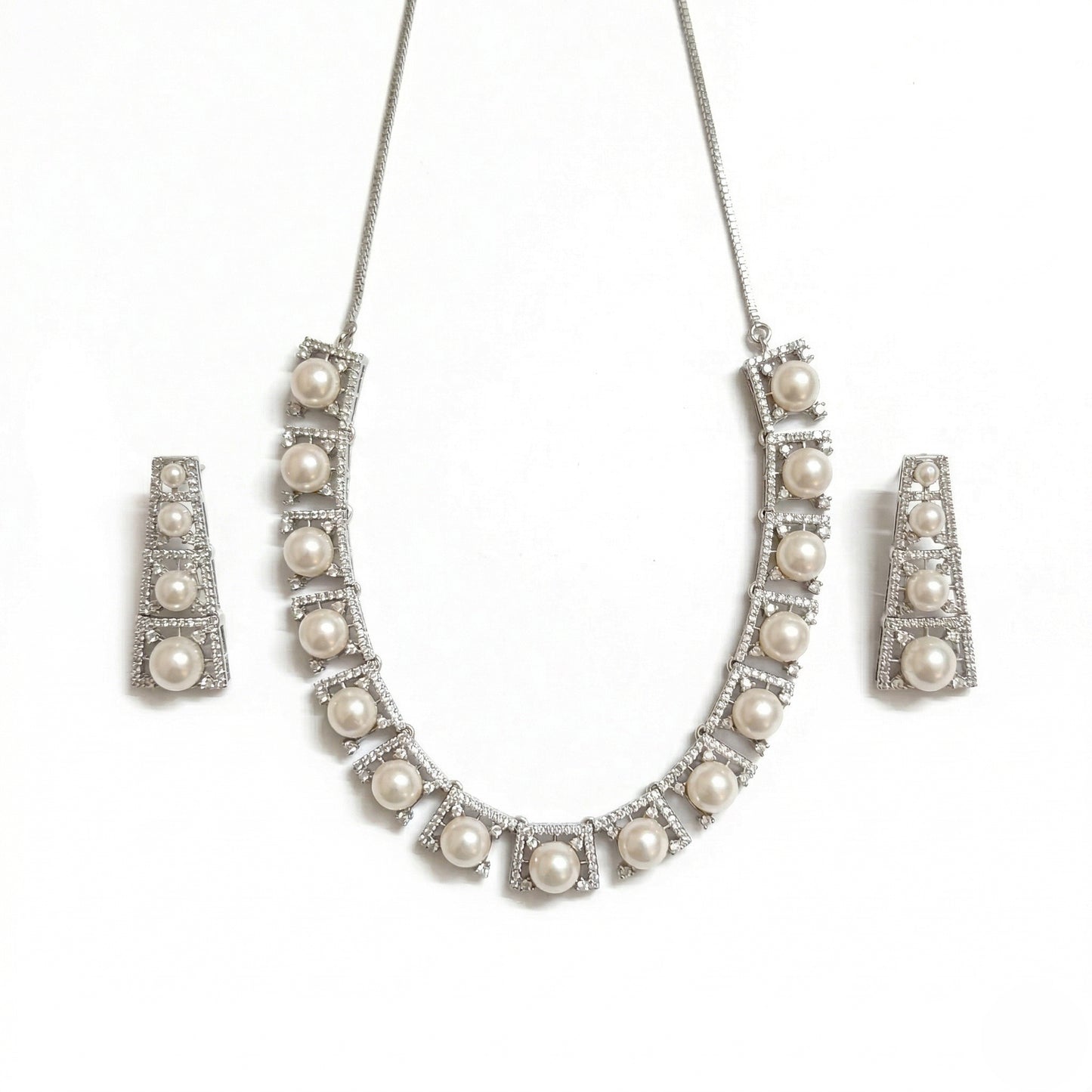 Regal Radiance American Diamond Jewellery Set (Rhodium Plated)