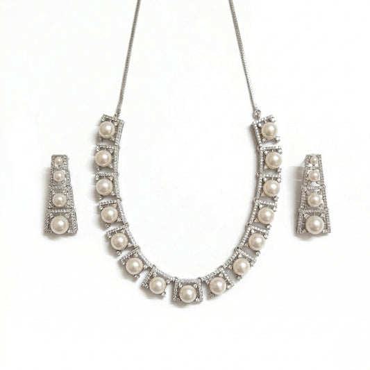 Regal Radiance American Diamond Jewellery Set (Rhodium Plated)