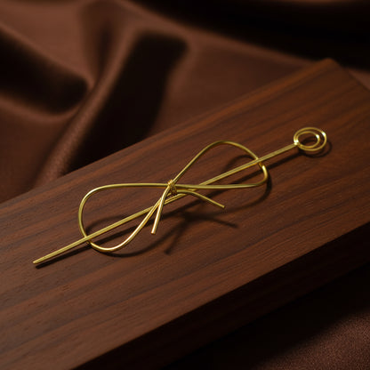 Gold Plated Brass Bow Hair Stick Pin | Minimalist Wire Bow Bun Holder Juda Pin for Women — Everyday & Bridal Hair Accessory