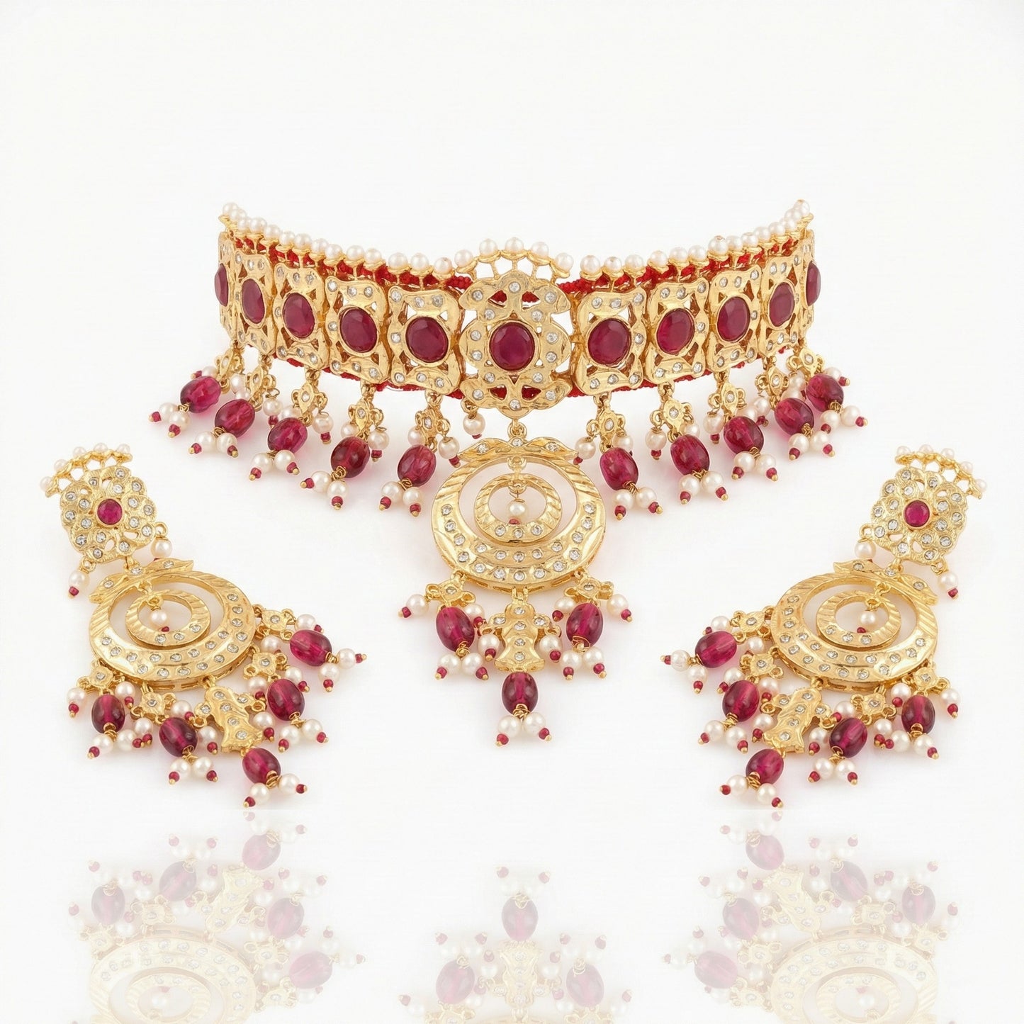 Rajwada 22K Gold Plated AD Bridal Choker Set