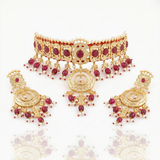 Rajwada 22K Gold Plated AD Bridal Choker Set