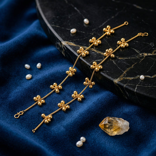 Minimalist Gold Bead Cluster Payal | Brass Gold Plated Anklet for Women | Set of 2